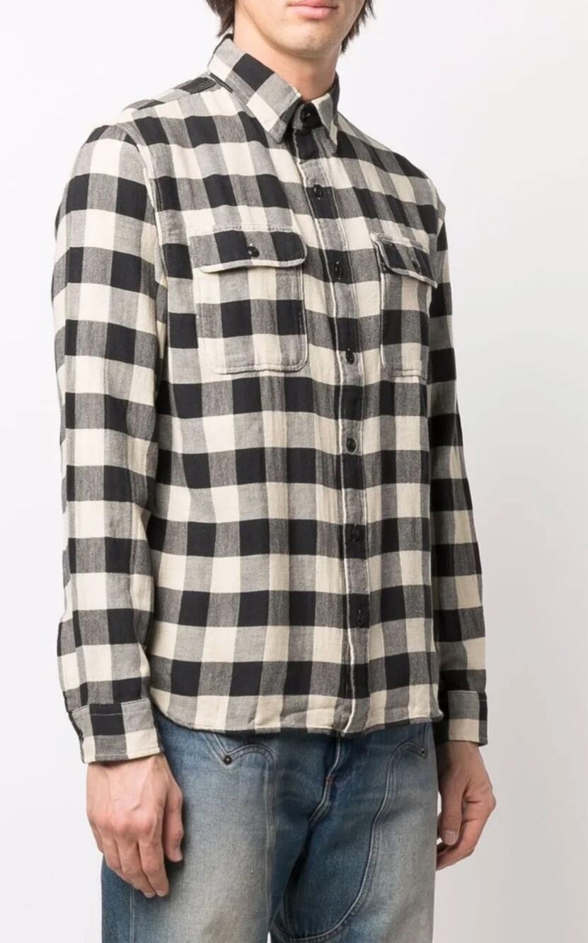 RRL Ralph Lauren Buffalo Twill Workshirt Flannel Black Cream Large